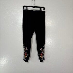 JW Los Angeles Pants Womens Medium Embroidered Floral Stretch Boho Leggings